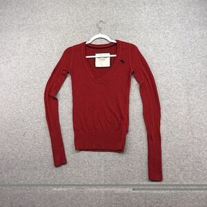 Vintage Y2K Red Abercrombie Fitch Indie Knit Deep V Neck Sweater Top XS Moose